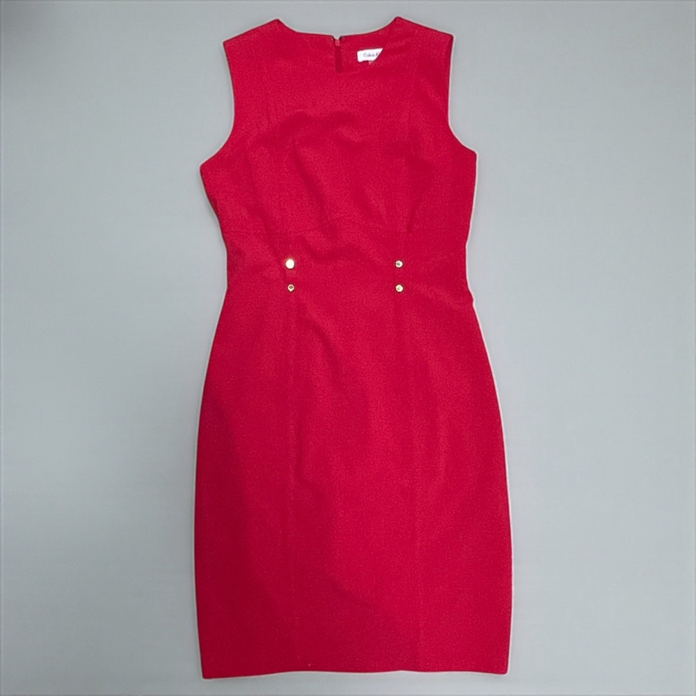 Calvin Klein Women’s Pink Red Sheath Dress Size 4 Sleeveless Career Cocktail - Picture 14 of 14